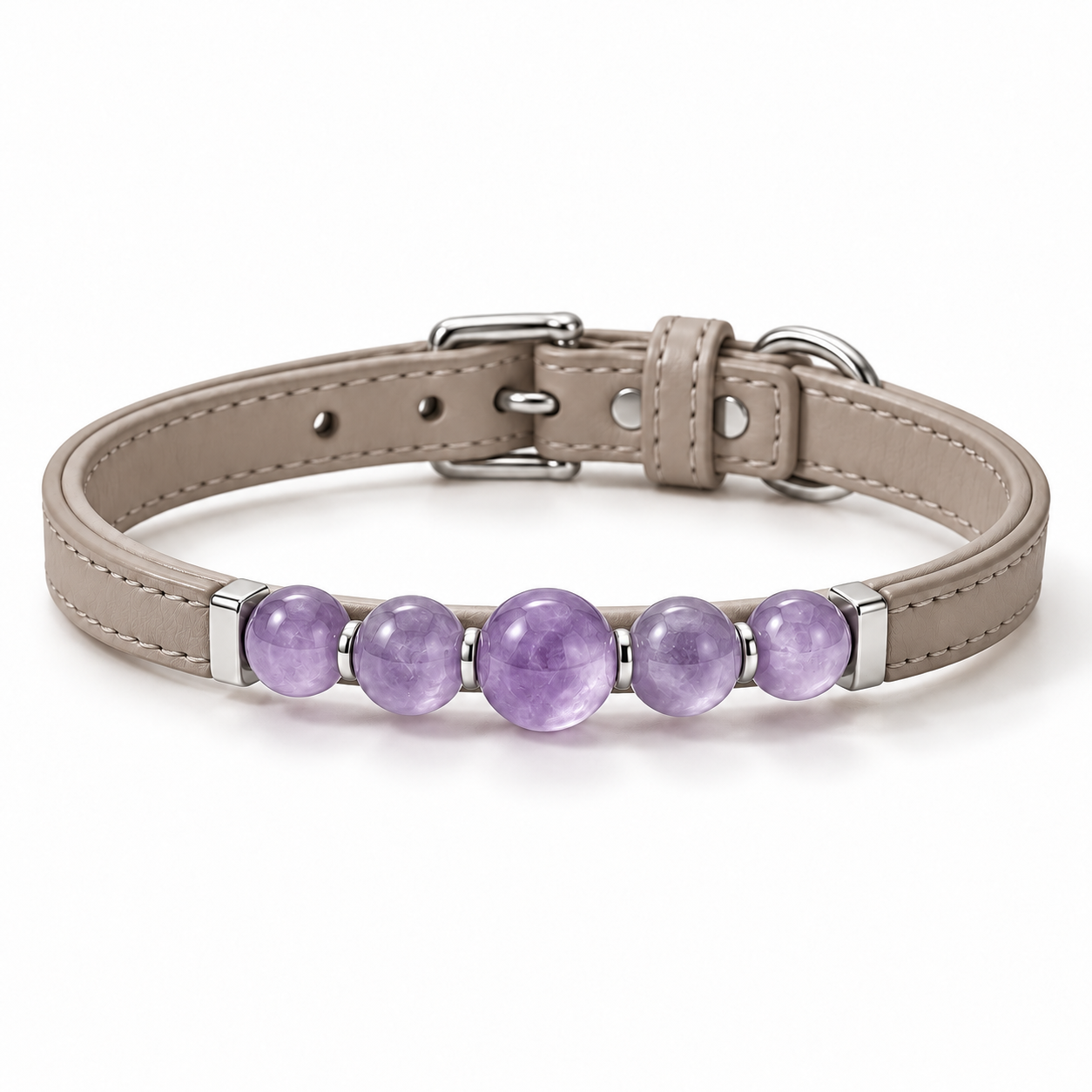 Amethyst pet collar on a white background